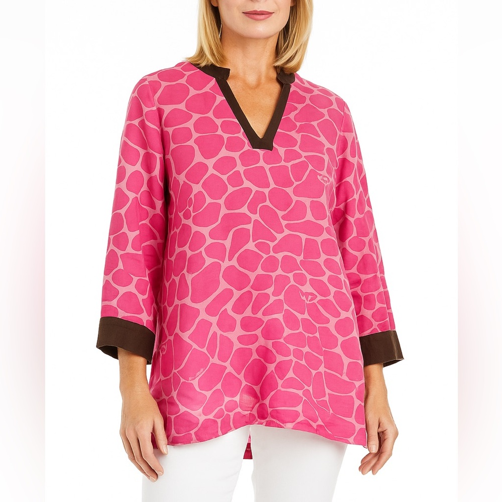 Lilly Pulitzer 100% Linen Giraffe Print Parade Pink Tunic Top M Medium